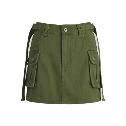 Wen Shan Джинсовые короткие юбки Женские Армейский зеленый