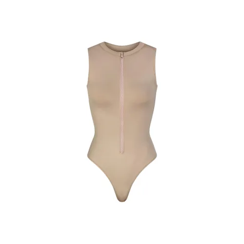 SKIMS Фирменный Плавание ZIP Передняя часть Без рукавов Ван-Пис Ван-Пис Купальник Женские Пустыня Пустыня