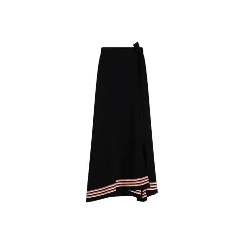 SCANLAN THEODORE Crepe KNIT Stripe Wrap Юбка Повседневный Длинный Юбка Женские Черный Кирпич Черный Кирпич