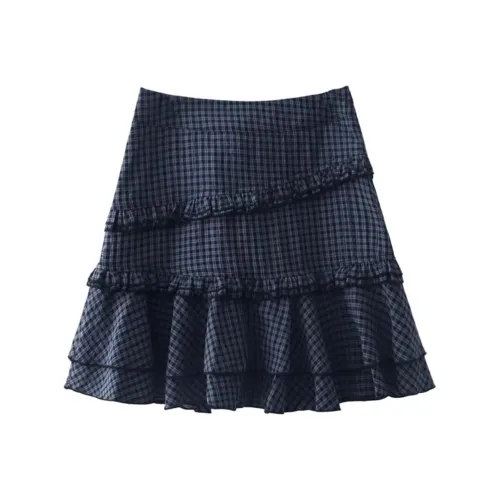 MO VOICE Повседневные короткие юбки Женские Серый черный Клетчатый