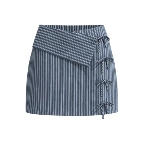 URBAN REVIVO Повседневные короткие юбки Женские Темно-синий Полосы