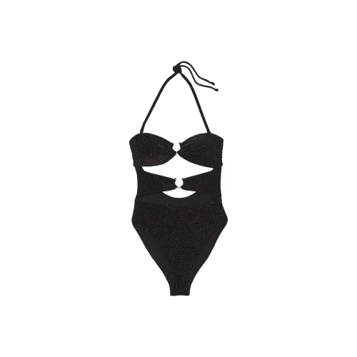 Victoria's Secret Мелкие блестки Cut Out Бандо Ван-Пис Купальник BS Ван-Пис Купальник Женские Черный Блестящий