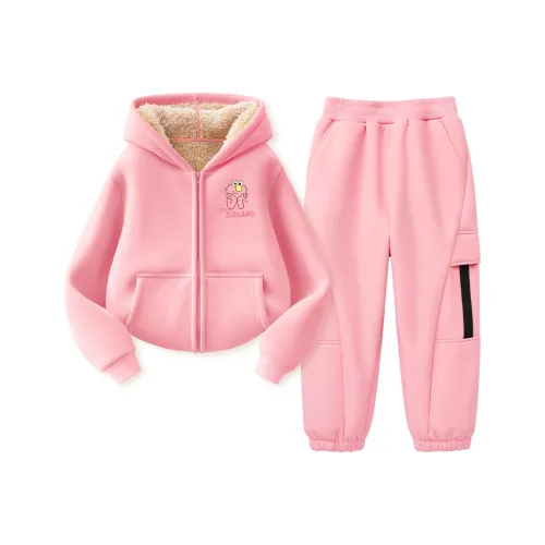Улица Сезам Теплый Розовый [Зимний флис с подкладкой] Школьный возраст Повседневная спортивная одежда