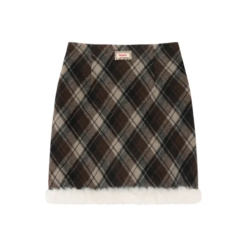 UNIFREE Повседневные короткие юбки Женские Кофейная клетка