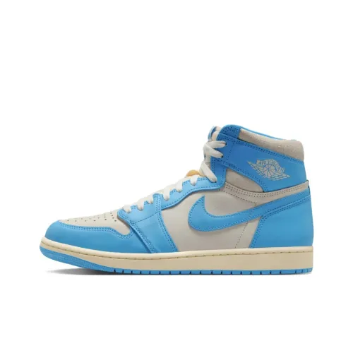 Jordan Air Jordan 1 Устойчивый к истиранию Высокий топ Винтажные баскетбольные кроссовки Унисекс Белый Синий