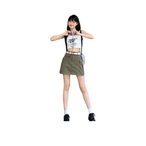 Wen Shan Джинсовые короткие юбки Женские Армейский зеленый