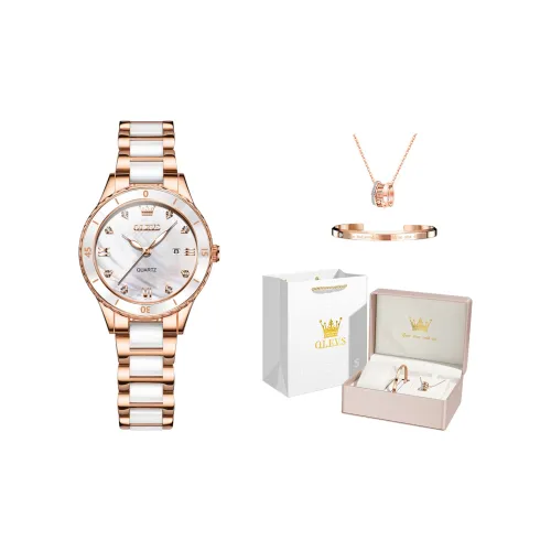 OLEVS Radiant Collection Кварцевый механизм Керамика Ремешок Часы Женские Белый циферблат