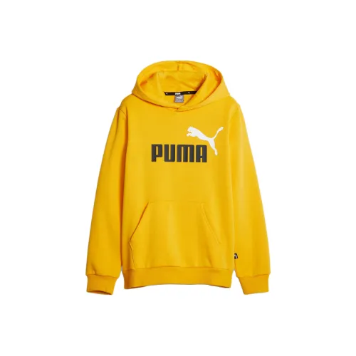 PUMA Свитшот с капюшоном двухтоновый с большим логотипом детская желтый