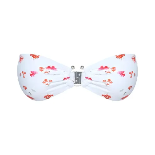 PRINCESS POLLY Конфетный цвет Без бретелей Бикини Топ Бикини Women's White Розовые цветы Белое основание с Розовый Принт