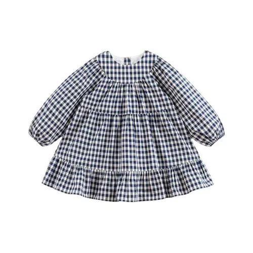 MARC JANIE Детское платье Весна-Осень синий и белый в клетку