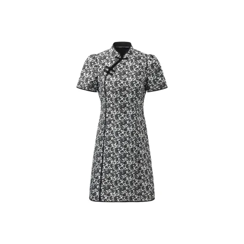 GOELIA Чхонсам Женский 65C Светло-Серый Подкладочная ткань Черный Розовый Жаккард