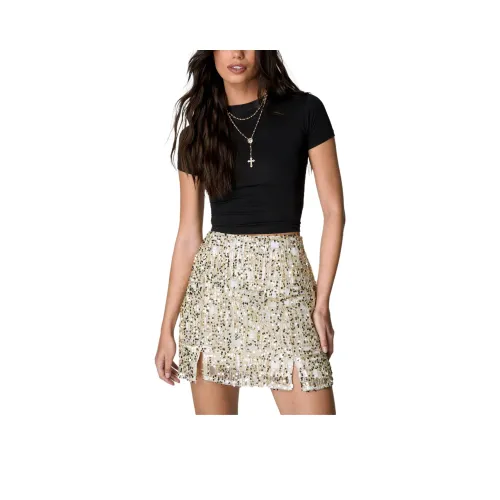 NASTY GAL Check Sequin Split Mini Skirt Повседневные короткие юбки Женские Золотой