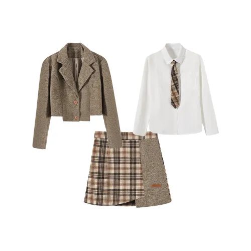 KAZAN Набор OF 4 Коричневый Костюм + Белая Рубашка + Коричневая Юбка + Коричневый Галстук Женская Униформа