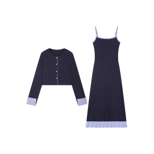 New Arrival Miu Стиль Positioning Пэчворк Premium Slimming Long Sleeved Кардиган Платье-камзол Комплект с юбкой Женские