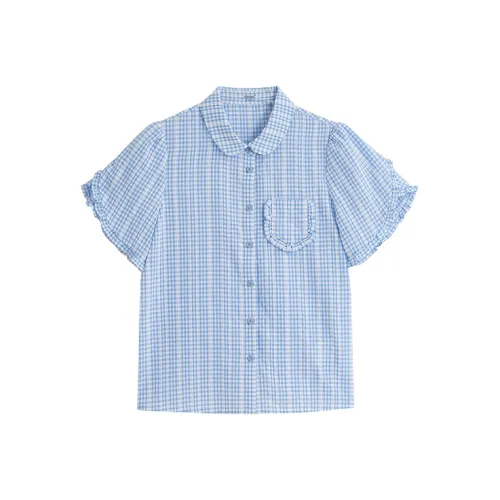 Inman Светло-синий Клетчатый Женские Рубашки