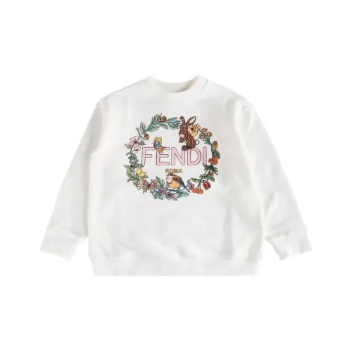 FENDI Детская одежда Logo Letter Принт Круглый вырез Длинный рукав Т-рубашка Белый Детский