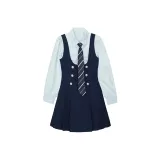 Синяя рубашка с длинными рукавами + синяя юбка на подтяжках + синий галстук