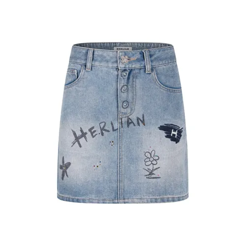HERLIAN Джинсовые короткие юбки Женские Синие