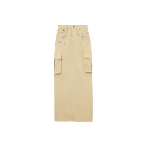 Self Portrait Casual Long Skirt Women's Khaki