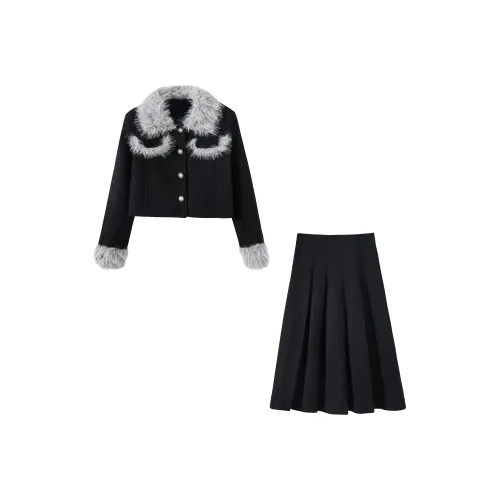 KAZAN Двухкомпонентный Набор Черный Парфюм Топ + Черная Длинная Юбка Женская Униформа