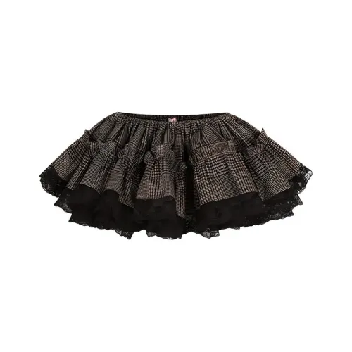 Selkie Коллекция FW24 Повседневные Короткие Юбки Женские Коричневая Основа с Клетчатым Принтом Клыка