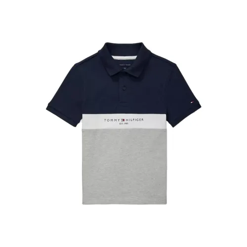 Tommy Hilfiger Детская одежда FW23 Ommy Логотип Колорблок POLO Поло Кобальт Сапфир Синий Детский