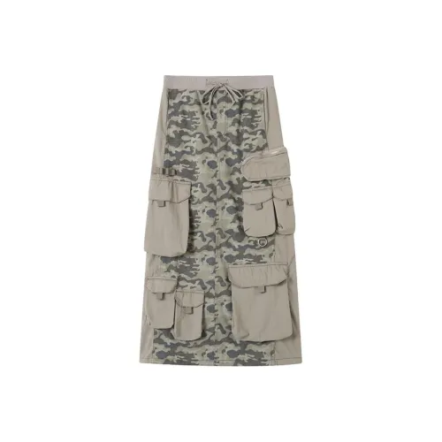 WULISHAONIAN Трикотажная панель Прямой крой Силуэт Рабочий стиль Юбка Женские Камуфляж