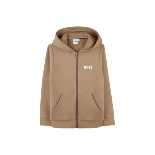 Hugo Boss Детская одежда Однотонный Накладной карман с молнией С капюшоном Длинный рукав Миндально-бежевый Детский