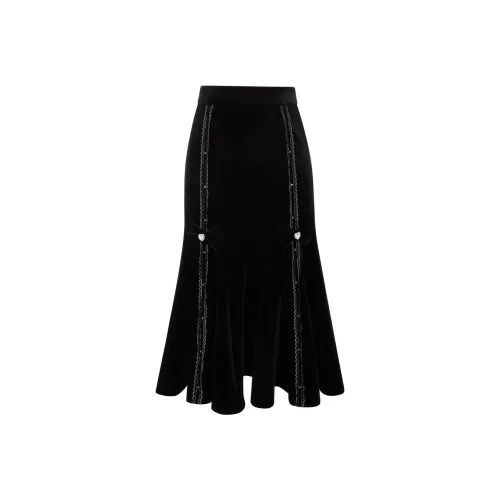 LULUALWAYS Повседневный Длинный Юбка Женские Черный