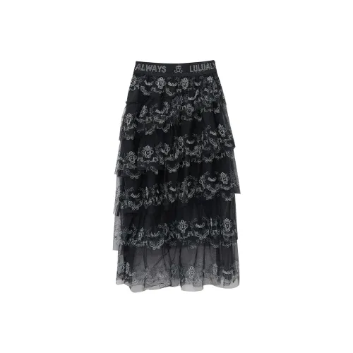 LULUALWAYS Повседневный Длинный Юбка Женские Черный
