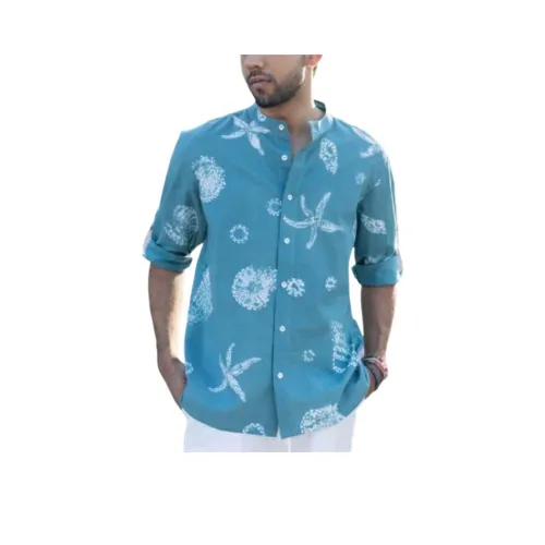 Pronounce Тропический Синий Зеленый Мужская Рубашка