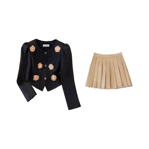 TURN UP Комплект с юбкой Женские Черный+Абрикос