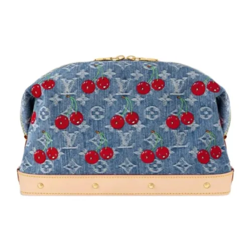 LOUIS VUITTON Takashi Murakami Коллаборация MONOGRAM DENIM Ткань Косметичка Клатч Большой Женский Синий Красный