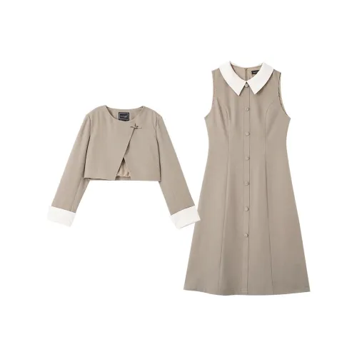 OUNIXUE Комплект с юбкой Женские Серый Кофейный