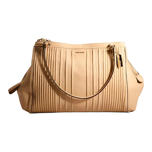 COACH Madison Fine Pleat Кожа Тоут Сумка Сумка для покупок Сумка Большая Женская Светло-Золотая и Коричневая