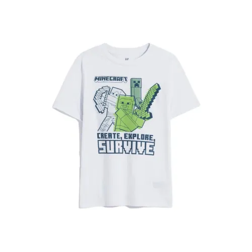 GAP X Minecraft Co Брендированная Серия T Рубашка Белая Детская
