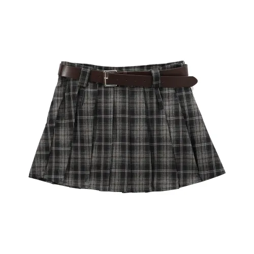 HTHK Повседневные короткие юбки Женские Черная клетка Кофейная клетка