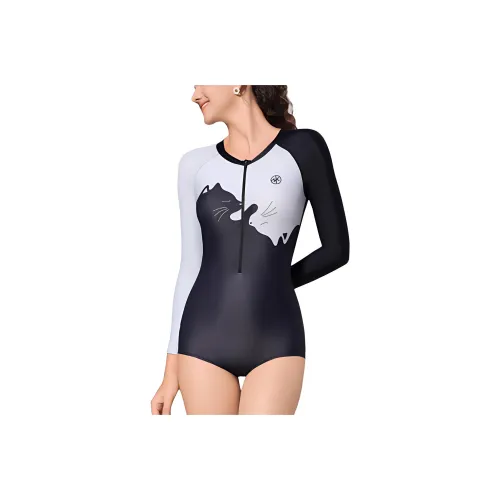 ZOKE Ван-Пис Купальник Женские Черный And Серый Милый Kitty