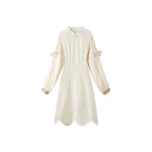 JINYE ORIENTAL Экрю Женские Ципао