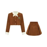 Коричневый комплект одежды (пальто + юбка)