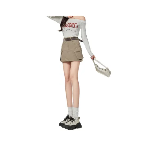 Enhanced Карго Юбки Короткие Женские Светло-Кофейного Цвета