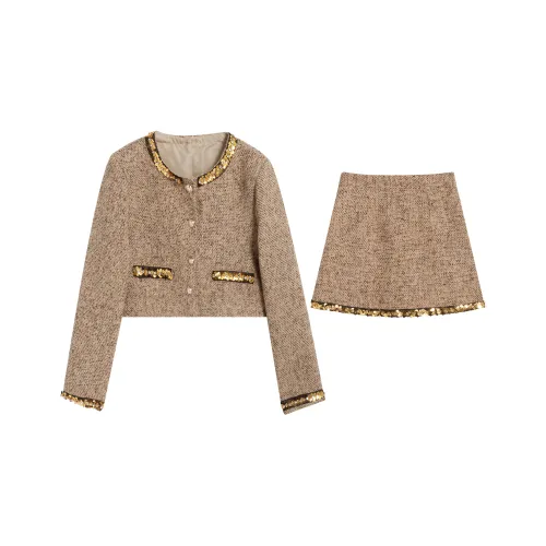 PAZZO Cropped Socialite Элегантность Petite Heiress Комплект Женский Желтый Коричневый