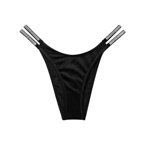 Victoria's Secret Double SHINE Brazilian Bikini Bottom Черный Плавательный костюм Женская Черный