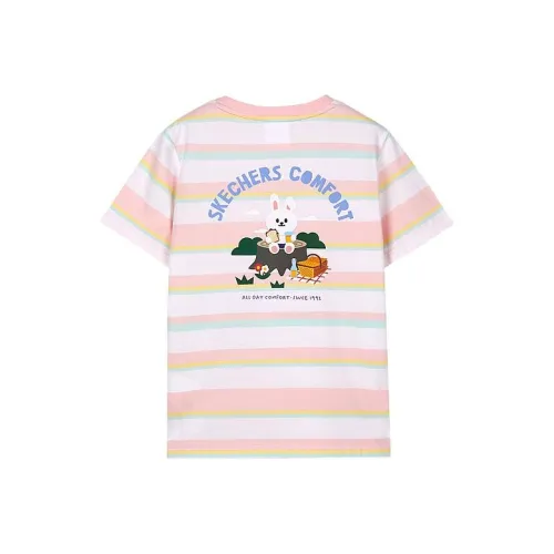 Skechers Ярко-розовый And Белые полосы/036T Kids Т Рубашки