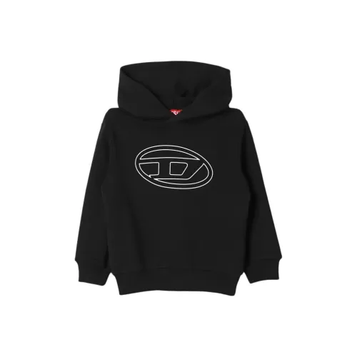 DIESEL Детская одежда Letter Logo с принтом капюшон пуловер свободный крой длинные рукава черный детский