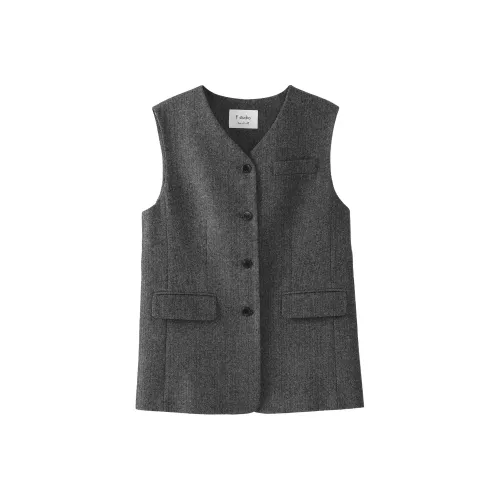 Fstudio V-образный вырез Одинарный жакет Коммутирование Жилет Минималистский стиль Юбка Комплект с юбкой Женские Темно-серый