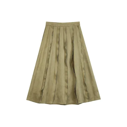 BLUEerror Повседневный Длинный Юбка Женская Моховый Зеленый