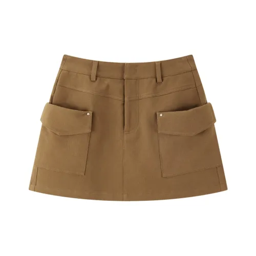 PEACEBIRD Повседневные короткие юбки Женские Коричневый