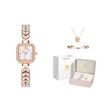 Стальной браслет, розовый корпус, белый циферблат, женские часы [включает браслет и ожерелье]