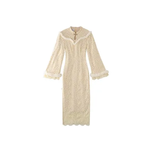 JINYE ORIENTAL Молочный кофейный Женские Ципао